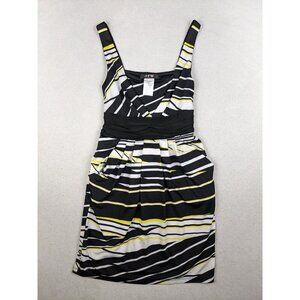 J.F.W. - WOMEN'S BLACK WHITE YELLOW STRIPED STRETCH KNIT DRESS - SIZE M